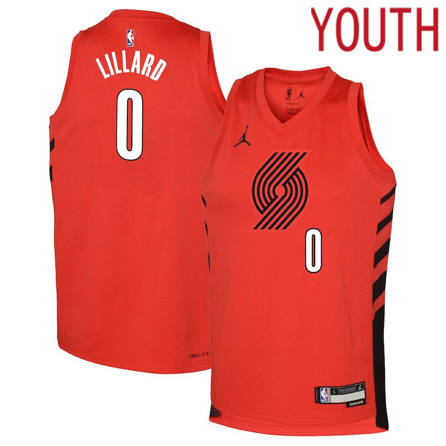 Youth Portland Trail Blazers #0 Damian Lillard Jordan Brand Red 2022-23 Swingman NBA Jersey->youth nba jersey->Youth Jersey